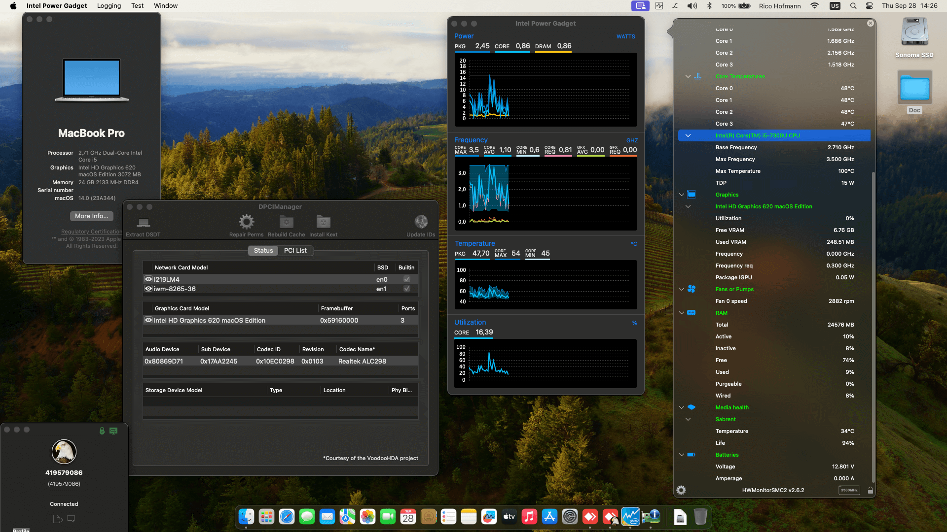 Success Hackintosh macOS Sonoma 14.0 Build 23A344 in Lenovo Thinkpad T470 Touchscreen